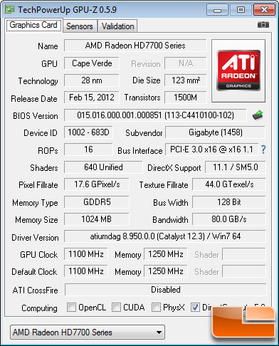 AMD Radeon HD 7870 2GB GPU-Z Gigabyte Radeon HD 7770 1GB GPU-Z
