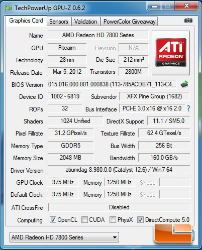 XFX Radeon 7850 Black Edition GPU-Z
