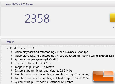 PCMark 7 Benchmark Results