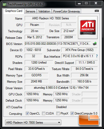 XFX Radeon 7850 Black Edition GPU-Z