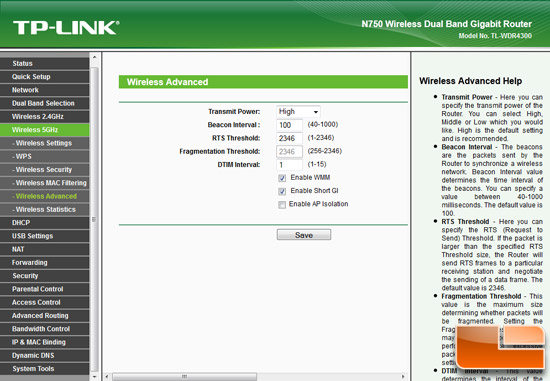 TP-Link N750 GUI