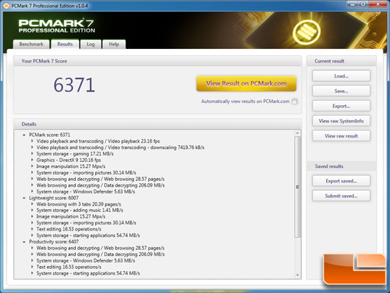 Zeus 2500 PCMark 7 Benchmark Results Zeus 2500 PCMark 7 Benchmark Results