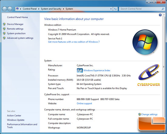 CyberPower Gamer Ultra 2098 Windows System Info