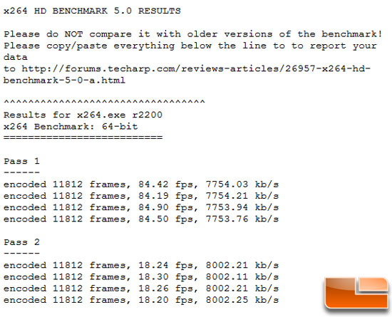 x264 HD Encoding Benchmark Results