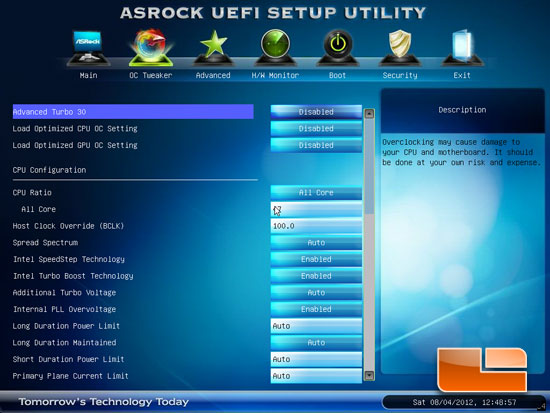 ASRock Z77 Pro3 Overclocking Settings