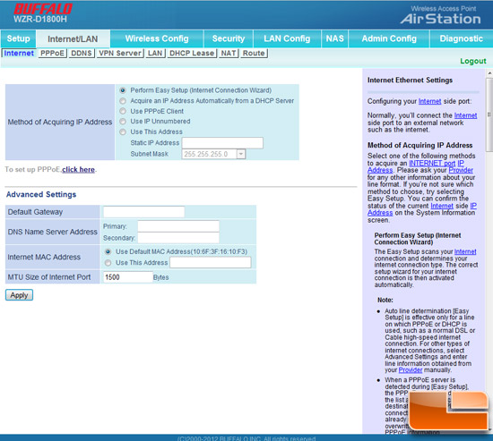 Buffalo WZR-D1800H AC Router GUI