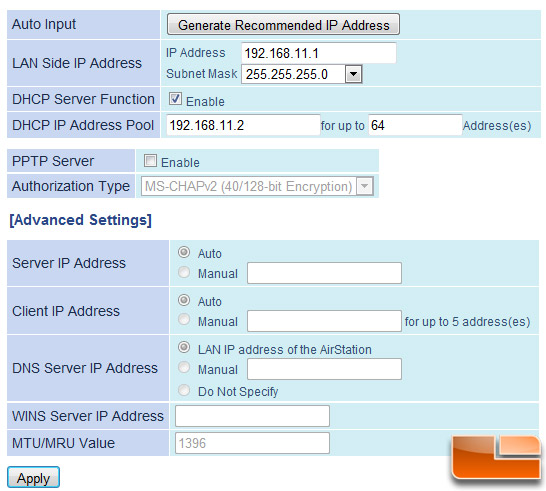 Buffalo WZR-D1800H AC Router GUI