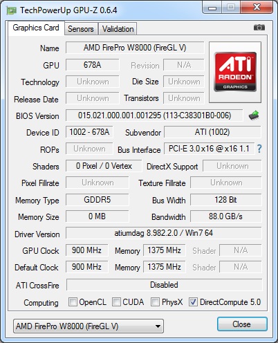 AMD FirePro W8000 GPU-Z