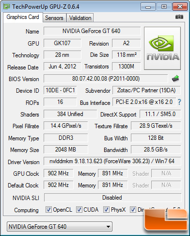 Zotac GeForce GT 640 GPU-Z