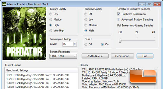 Aliens Vs. Predator Benchmark Settings