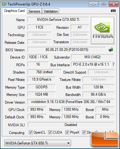 MSI N650Ti Power Edition GPU-Z