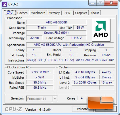 AMD A8-5600K Trinity APU CPUz