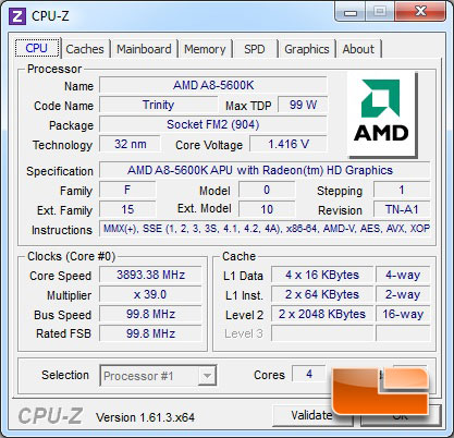AMD A8-5600K Trinity APU CPUz AMD A8-5600K Trinity APU CPUz