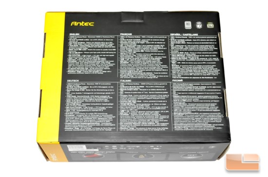 The rear of the box