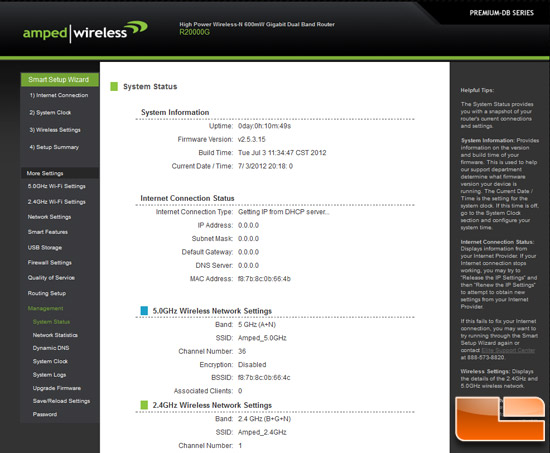 Amped Wireless R20000G Firmware GUI