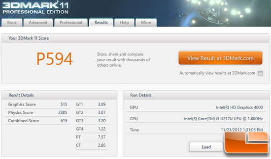 3dmark Vantage Benchmark Results