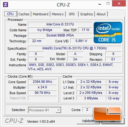 ASUS S500C CPUz & Windows Experience Index