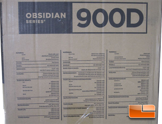 Corsair Obsidian 900D Super Tower Chassis Product Packaging