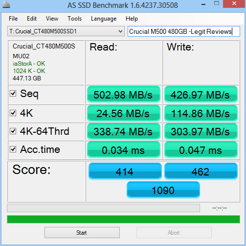 Apr '13 480GB AS SSD Benchmark Speed Test