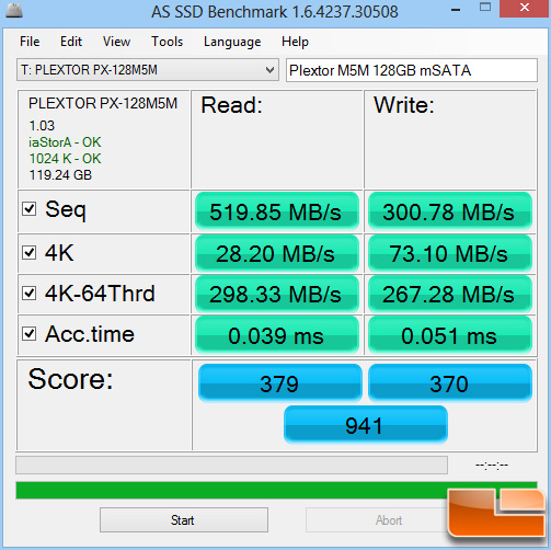 Plextor M5M 128GB mSATA AS-SSD