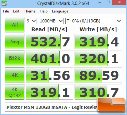Plextor M5M 128GB mSATA CRYSTALDISKMARK Z77