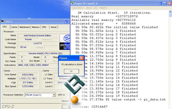 Intel 955 running super pi at 4.7GHz