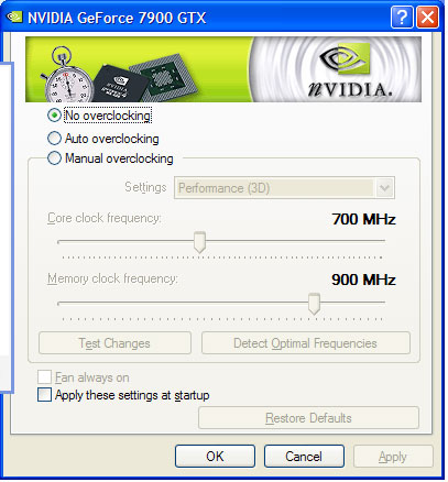 The XFX 7900GTX clock speeds