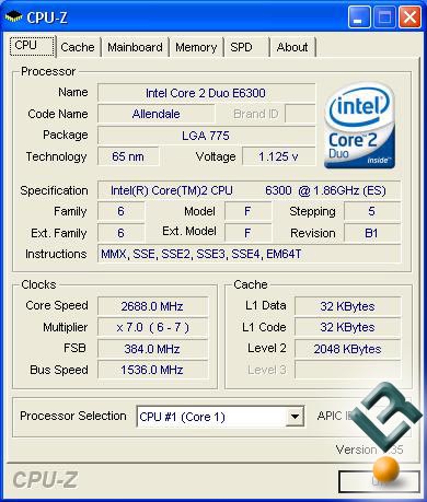 CPU-Z Image of the Overclocked Intel E6300 Processor