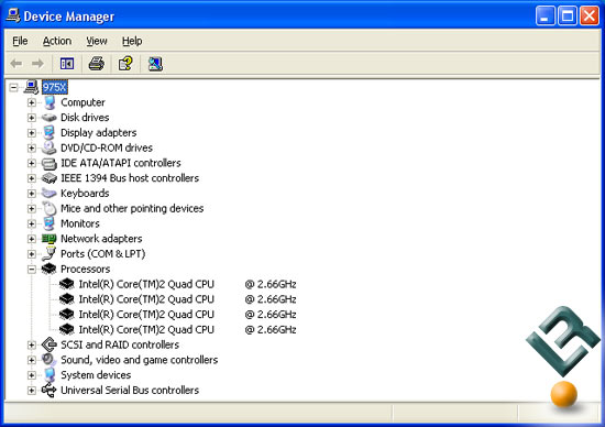 Intel Core 2 Extreme QX6700 Processor Device Manager Screen