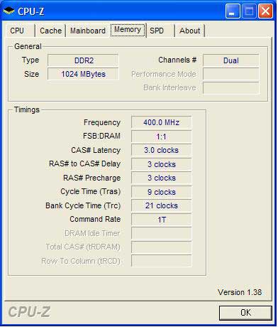 Kingston PC2-9600 Memory at 800MHz