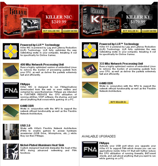 Killer NIC Difference Chart