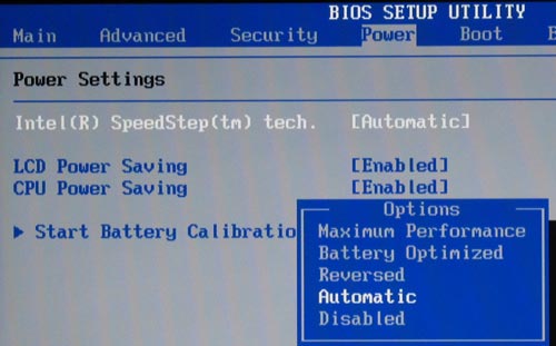 SpeedStep BIOS Menu