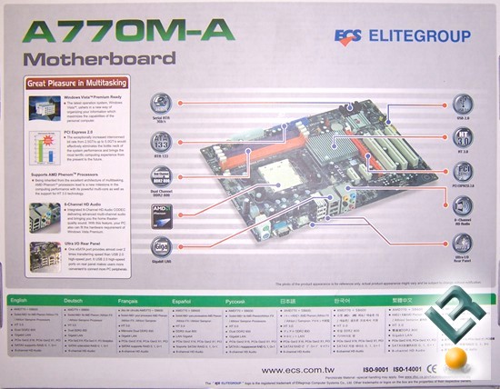 ECS A770M-A Motherboard Review Back of box