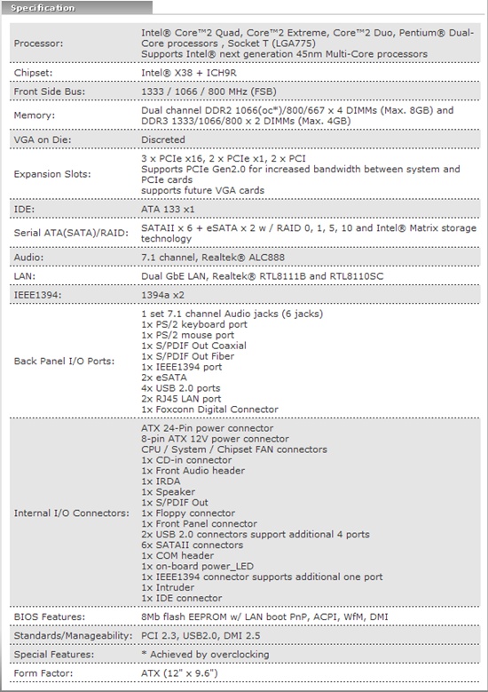 Foxconn X38A Motherboard Review