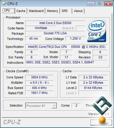 Intel Core 2 Duo E8500 at 400MHz Front Side Bus