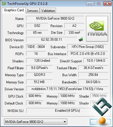 XFX GeForce 9800 GX2 GPU-Z