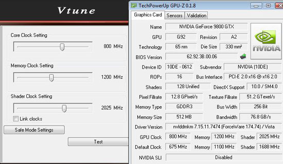 NVDIA GeForce 9800 GTX Max Overclock