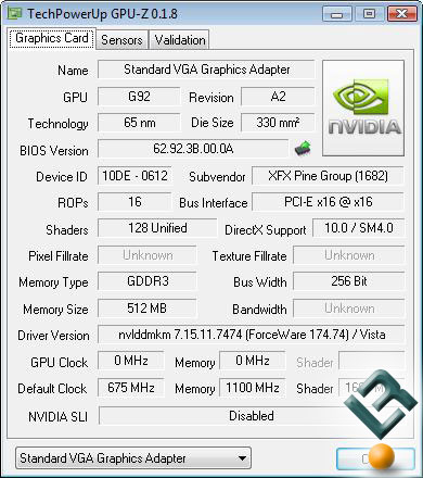 Palit GeForce 9800 GTX GPU-Z