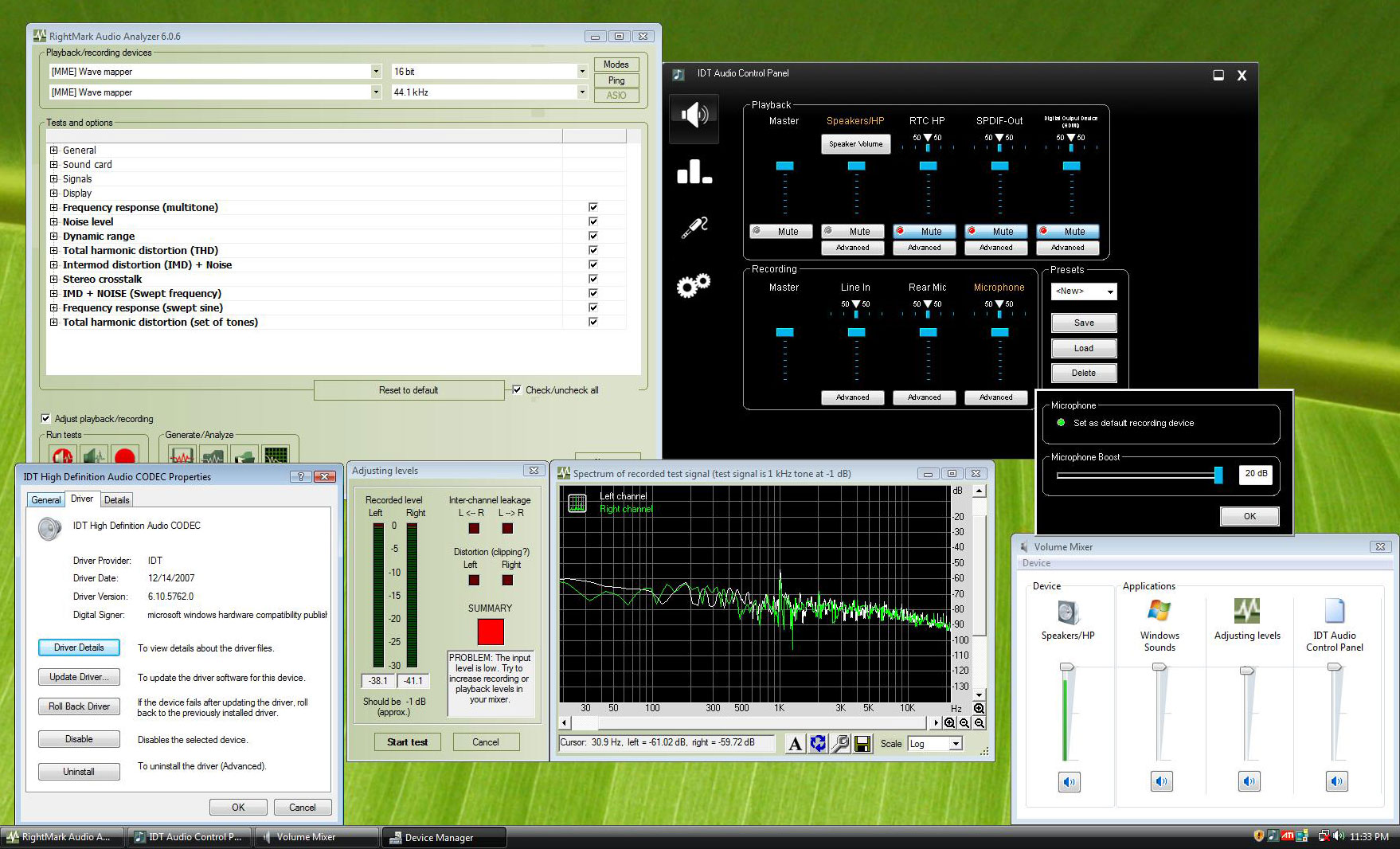 Audio на пк. RIGHTMARK Audio Analyzer. Графический анализатор аудио спектра. IDT PC Audio. RIGHTMARK Audio Analyzer настройка усилителя.