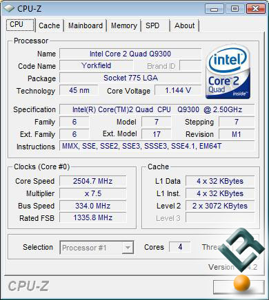 Intel Core 2 Quad Q9300 Processor Default Settings