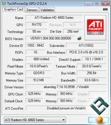 Sapphire Radeon HD 4850 Graphics Card GPU-Z