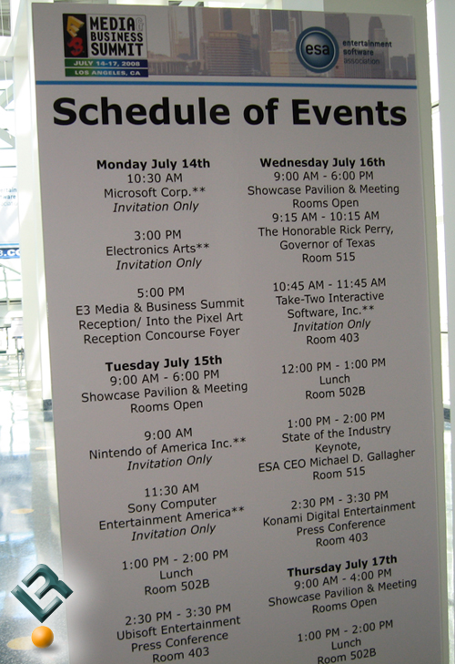 E3 Media Summit Schedule