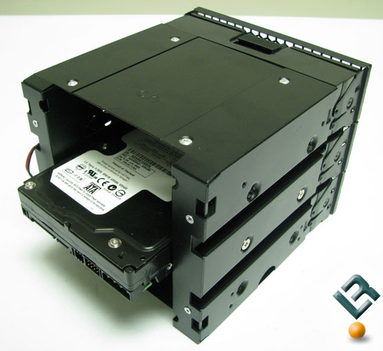 Hard drive installed into the Antec Twelve Hundred drive cage