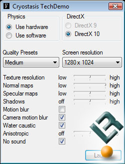 Cryostasis TechDemo Benchmark Settings