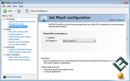 Enabling NVIDIA PhysX in the Control Panel
