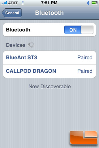 Callpod Dragon Paired with iPhone