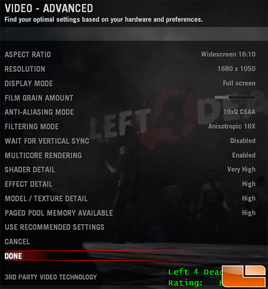 Left 4 Dead Benchmark Settings