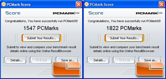 PCMark05 performance comparison