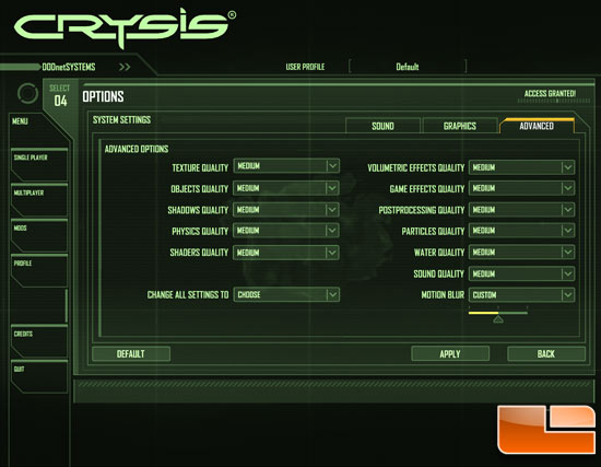 Crysis Benchmark Settings