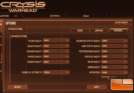 Crysis Warhead Benchmark Settings